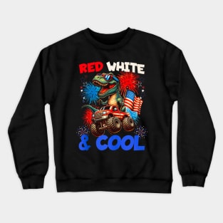 Red white and cool dinosaur for 4th of july Crewneck Sweatshirt